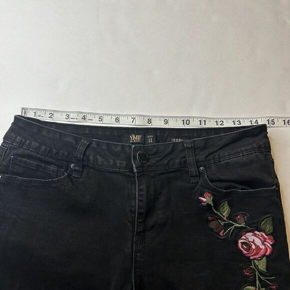 YMI Skinny Jeans Women's Size 11 Black Low Rise Distressed Embroidered Floral - Picture 8 of 10
